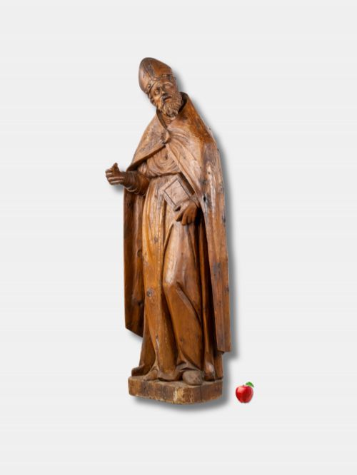 C 1550 LIFESIZED SAINT ELIGIUS CARVED WOOD STATUE FRENCH - ADDITIONAL PHOTO 1