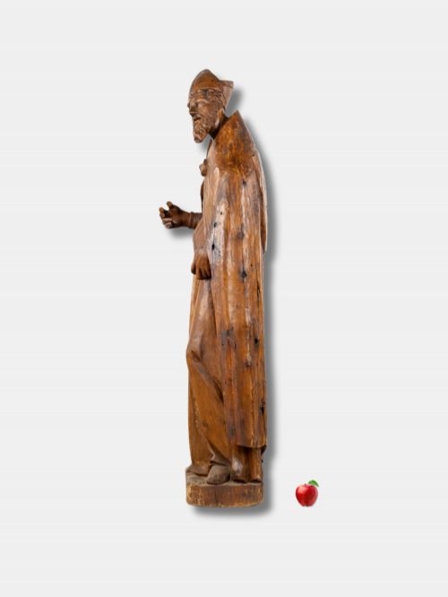 C 1550 LIFESIZED SAINT ELIGIUS CARVED WOOD STATUE FRENCH - ADDITIONAL PHOTO 3