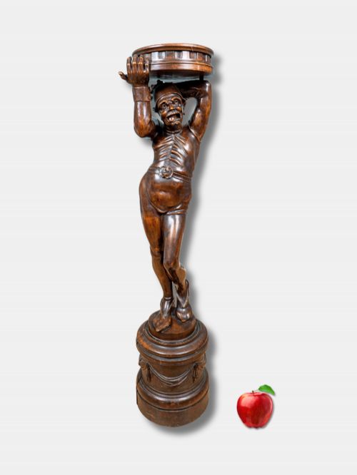 C 1870 FINELY CARVED TORCHRE JESTER ON CIRCULAR PLINTH ITALIAN