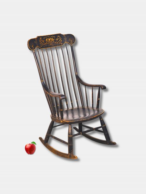19TH C EBONISED WITH GILT DECORATION BOSTON STYLE ROCKING CHAIR AMERICAN