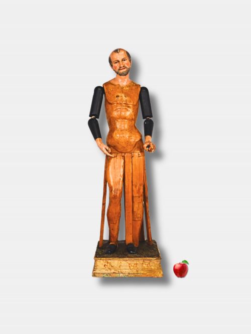 19TH C LIFESIZED CARVED POLYCHROME WOODEN SANTOS ITALIAN