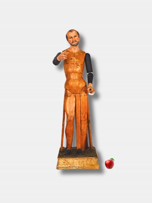19TH C LIFESIZED CARVED POLYCHROME WOODEN SANTOS ITALIAN - ADDITIONAL PHOTO 1