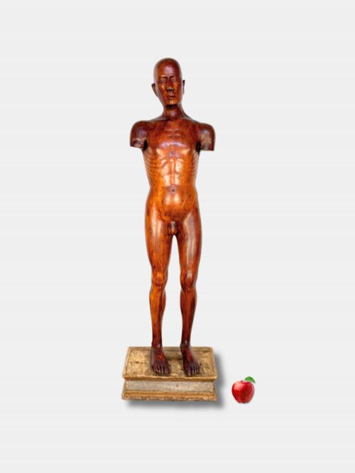 18TH C LIFESIZE CARVED WOOD FIGURE OF A MAN SANTOS ON PLINTH ITALIAN