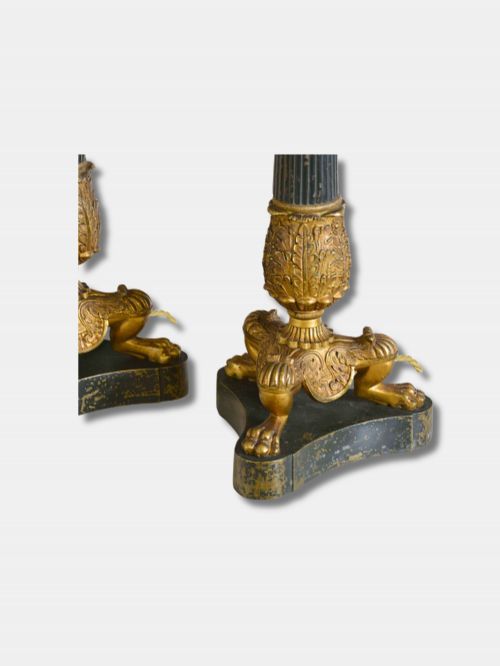 C 1800 PAIR OF ORMOLU GILT COLUMN LAMPS WITH LIONS PAW FEET FRENCH - ADDITIONAL PHOTO 1