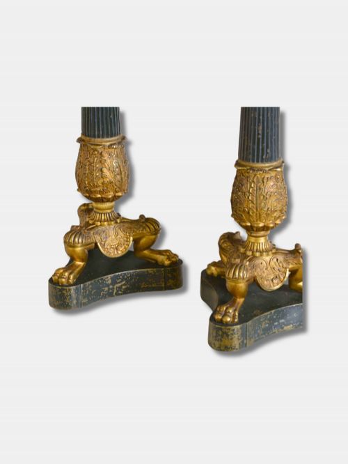 C 1800 PAIR OF ORMOLU GILT COLUMN LAMPS WITH LIONS PAW FEET FRENCH - ADDITIONAL PHOTO 2