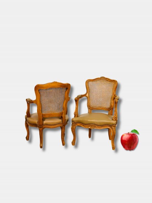 19TH C PAIR OF CHILDRENS WALNUT AND GREEN LEATHER CHAIRS FRENCH - ADDITIONAL PHOTO 1
