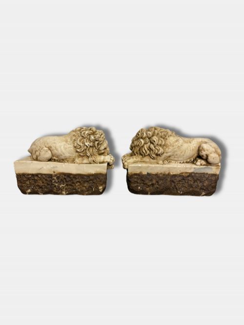 C 1880 PAIR OF ALABASTER LIONS AFTER ANTONIO CANOVA ITALIAN - ADDITIONAL PHOTO 2