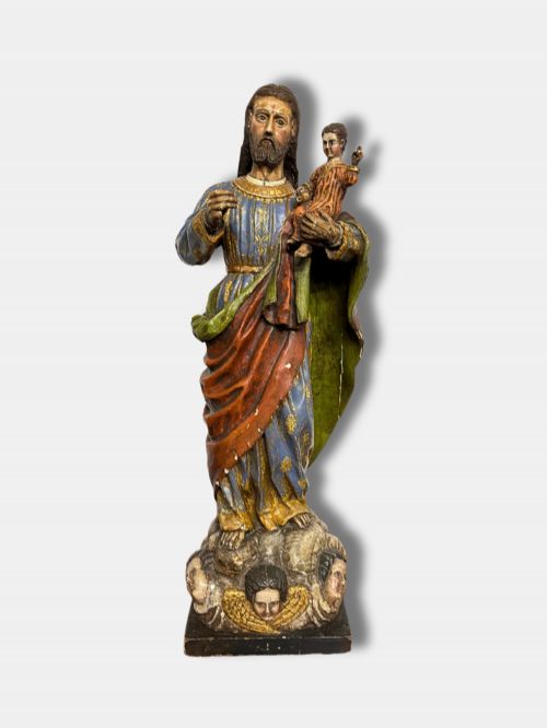 C 1750 POLYCHROME FIGURE ST JOSEPH AND CHILD JESUS PERUVIAN
