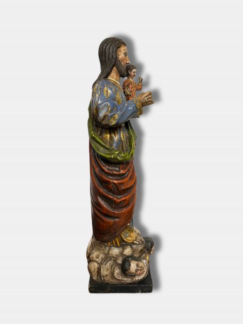 C 1750 POLYCHROME FIGURE ST JOSEPH AND CHILD JESUS PERUVIAN - ADDITIONAL PHOTO 1