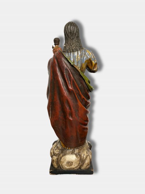 C 1750 POLYCHROME FIGURE ST JOSEPH AND CHILD JESUS PERUVIAN - ADDITIONAL PHOTO 2