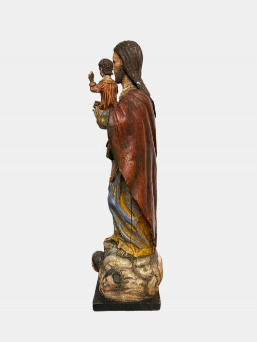 C 1750 POLYCHROME FIGURE ST JOSEPH AND CHILD JESUS PERUVIAN - ADDITIONAL PHOTO 3