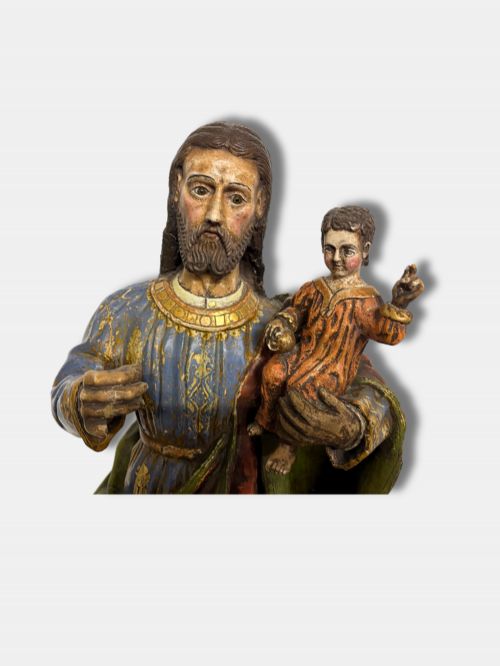 C 1750 POLYCHROME FIGURE ST JOSEPH AND CHILD JESUS PERUVIAN - ADDITIONAL PHOTO 5