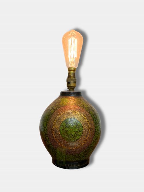 C 1920 KASHMIRI GILT GOLD AND GREEN TABLE LAMP INDIAN