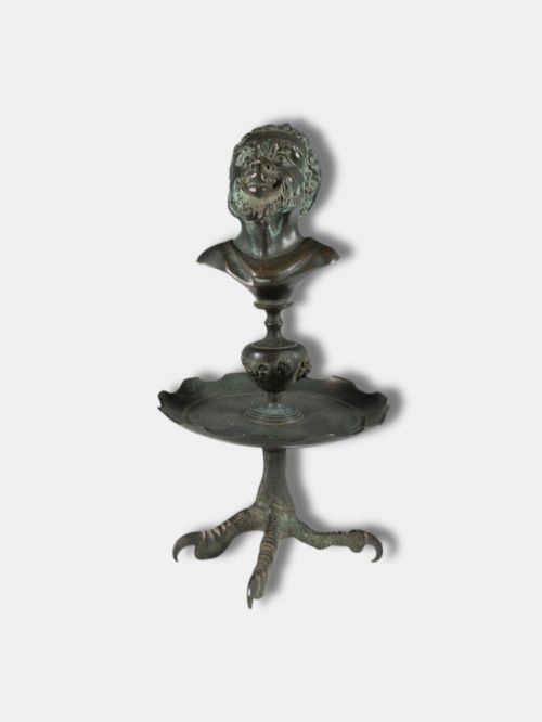 C 1820 BRONZE EAGLE'S CLAW OIL LAMP WITH BUST OF A SATYR ITALIAN
