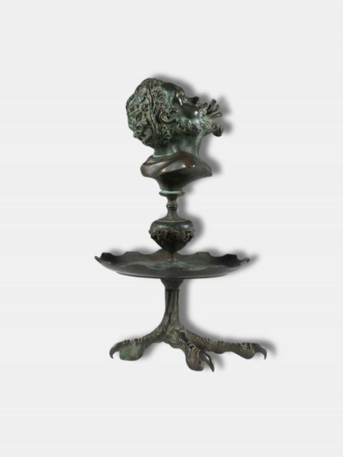 C 1820 BRONZE EAGLE'S CLAW OIL LAMP WITH BUST OF A SATYR ITALIAN - ADDITIONAL PHOTO 1