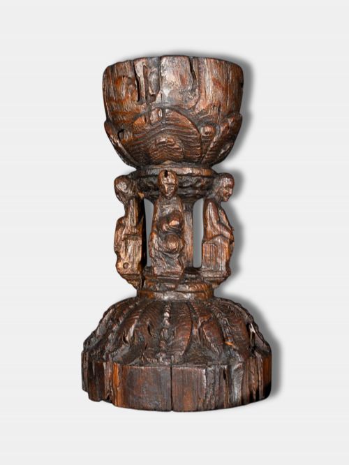 CIRCA 1550 RARE AND IMPORTANT CARVED OAK CHALICE ITALIAN