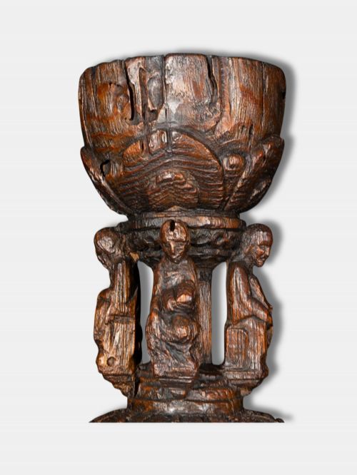 CIRCA 1550 RARE AND IMPORTANT CARVED OAK CHALICE ITALIAN - ADDITIONAL PHOTO 2