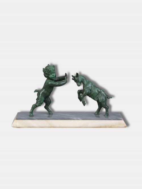 C 1910 EMILE CARLIER 1849 1927 FAUN WITH GOAT FRENCH