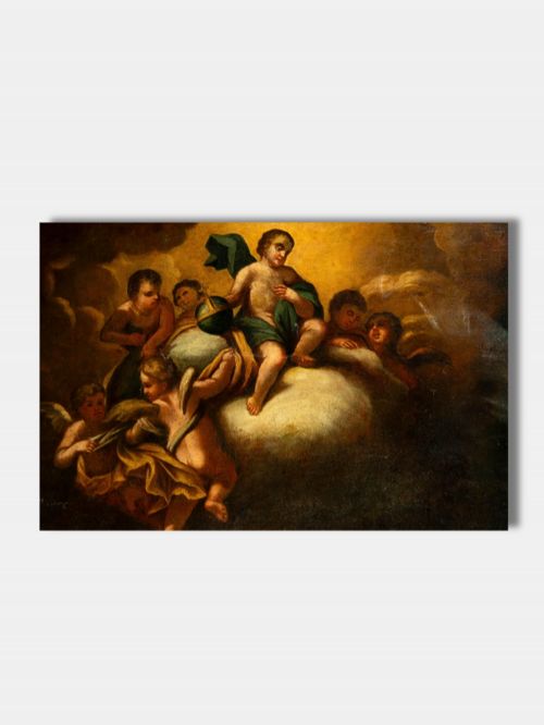 C 1750 MONUMENTAL OIL ON CANVAS VISION OF SAINT ANTHONY OF PADUA SPANISH - ADDITIONAL PHOTO 1