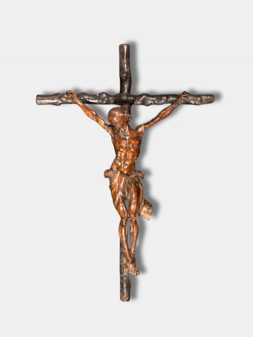 C 1700 CORPUS CHRISTI ON WOODEN CROSS SPANISH