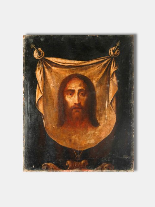 17th Century, Oil on Canvas, Holy Face of Jesus on Veronica's Veil (Spanish)