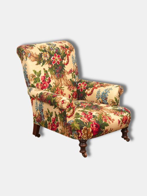 C. 1850, Strahan & Co. Dublin, Armchair Upholstered in Floral Fabric (Irish)