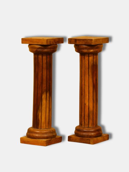 Circa 1920, Pair of Hardwood Neoclassical Column Pedestals (French)