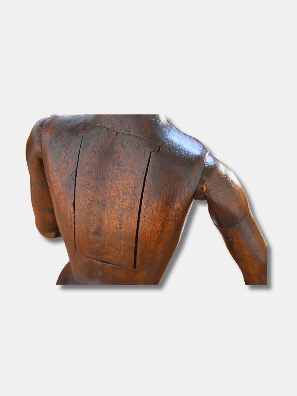 A nineteenth-century French life-size wooden articulated lay figure with hand-carved facial features and fully jointed limbs. View IV