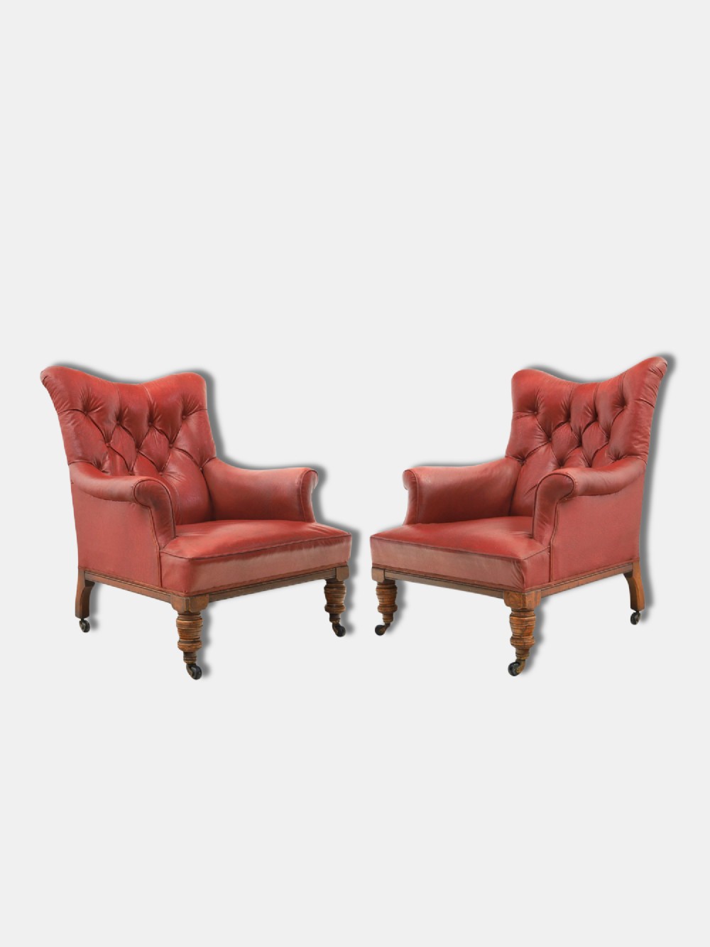 C. 1920, Pair of Chesterfield Armchairs, in Red Oxblood Rexine (English)