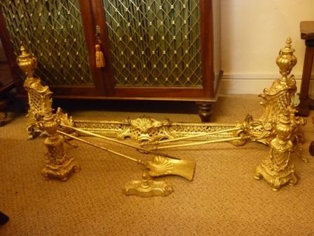 Antique Fender Andirons Fire Tools