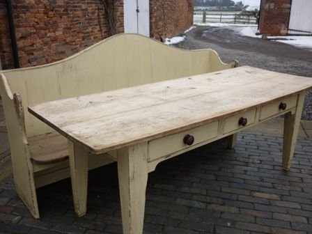 Antique Victorian Pine Dining Table Bench