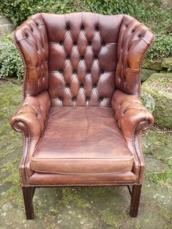 Antique Leather Wing Armchair