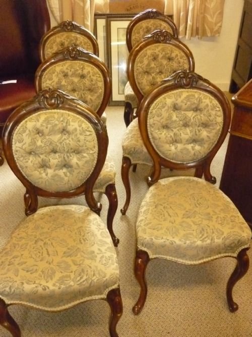 Antique Victorian Balloon Back Dining Chairs Set 6