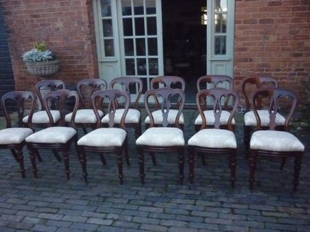 Antique Victorian Balloon Back Dining Chairs Set 12