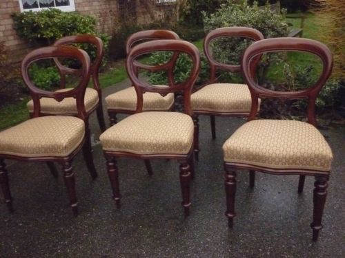 Antique Victorian Balloon Back Dining Chairs Set 6