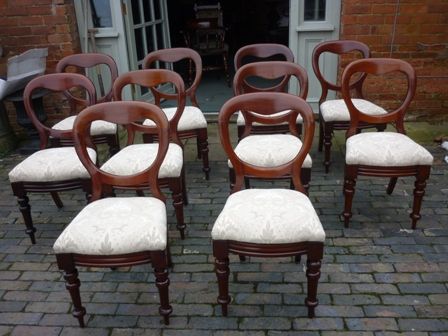 Antique Victorian Balloon Back Dining Chairs Set 10