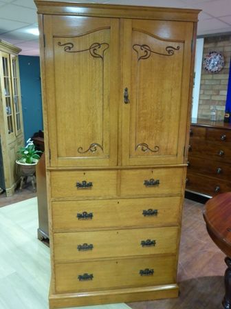 Antique Victorian Clothes Press in Oak