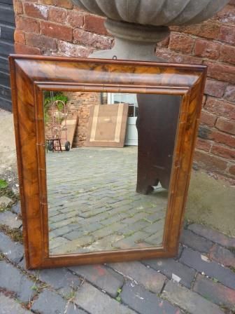 Antique Georgian Walnut Cushion Framed Mirror