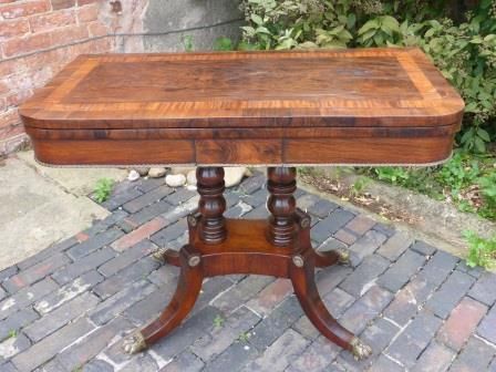 Antique Regency Period Card Table Rosewood and Brass