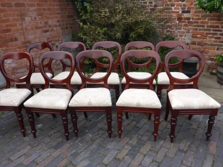 Antique Victorian Balloon Back Dining Chair Mahogany Set 10