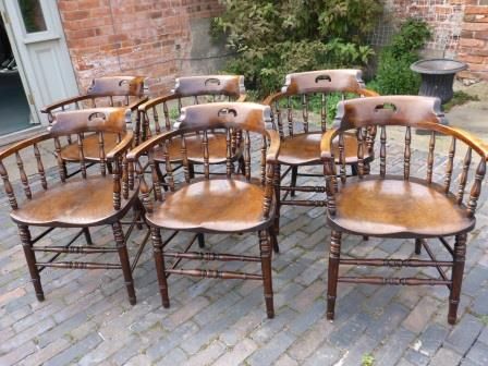 Antique Victorian Captains Chairs/smokers Bows Set 6