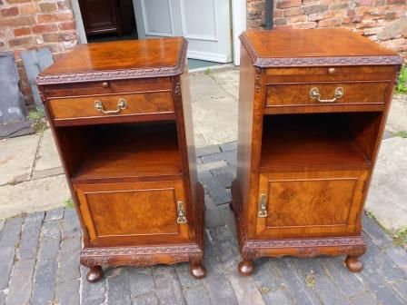 Antique Burr Walnut Bedside Chests Pair