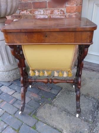 Antique Victorian Walnut Ladies Sewing Table