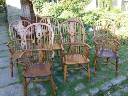 Antique Victorian High Back Windsor Chairs +6