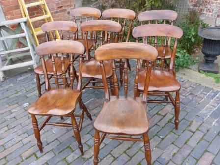 Antique Victorian Farmhouse Kitchen Chairs Set 8 Rare