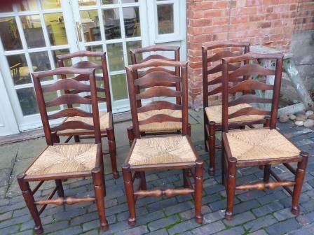 Antique Georgian Ladder Back Country Dining Chairs