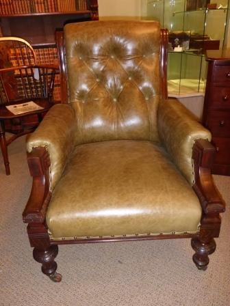 Antique Victorian Library Armchair Light Tan Hide