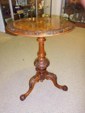 Antique Victorian Burr Walnut Wine Table Inlaid