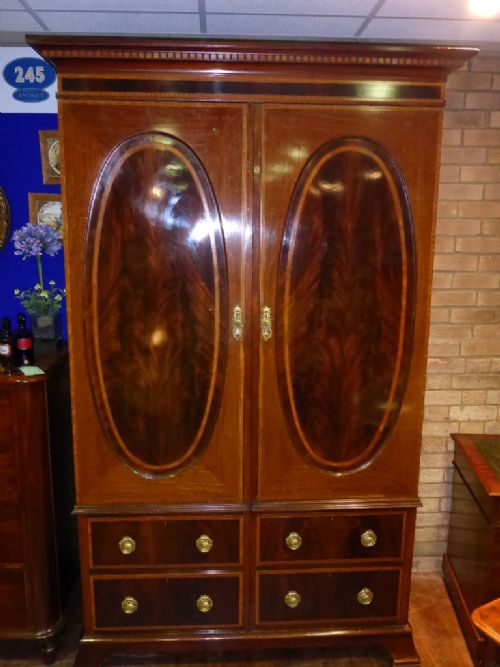 Victorian Mahogany Inlaid Wardrobe/clothes Press