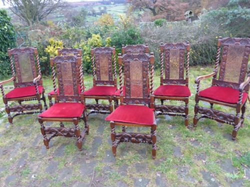 Superb Set of 8 Carolean Style Antique Dining Chairs